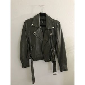 Olive green Leather Jacket